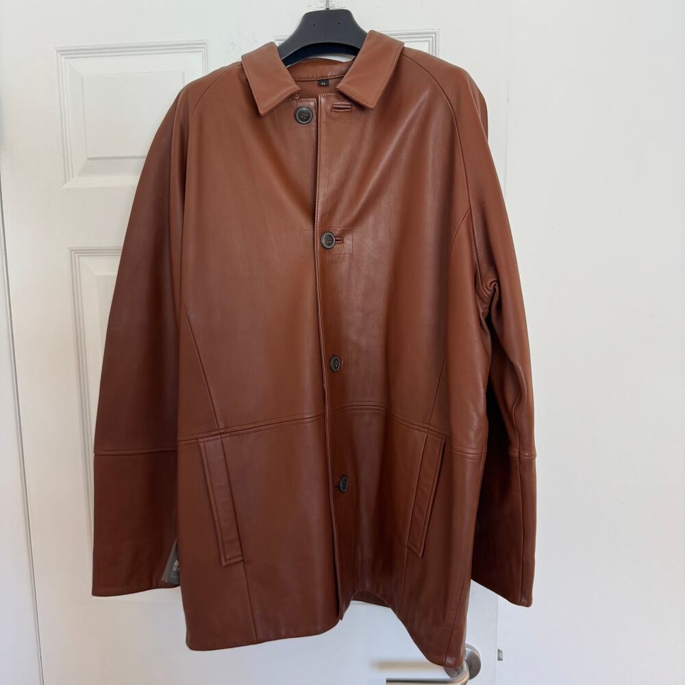 NWT Missani Le Collezioni Cognac Brown Genuine Leather Jacket Cashmere Blend XL